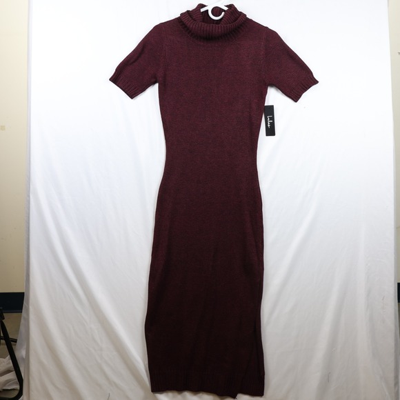Lulus Sweaters - Lulus Sweater Dress Womens Small Burgundy Short Sleeve Turtleneck Knit Maxi New